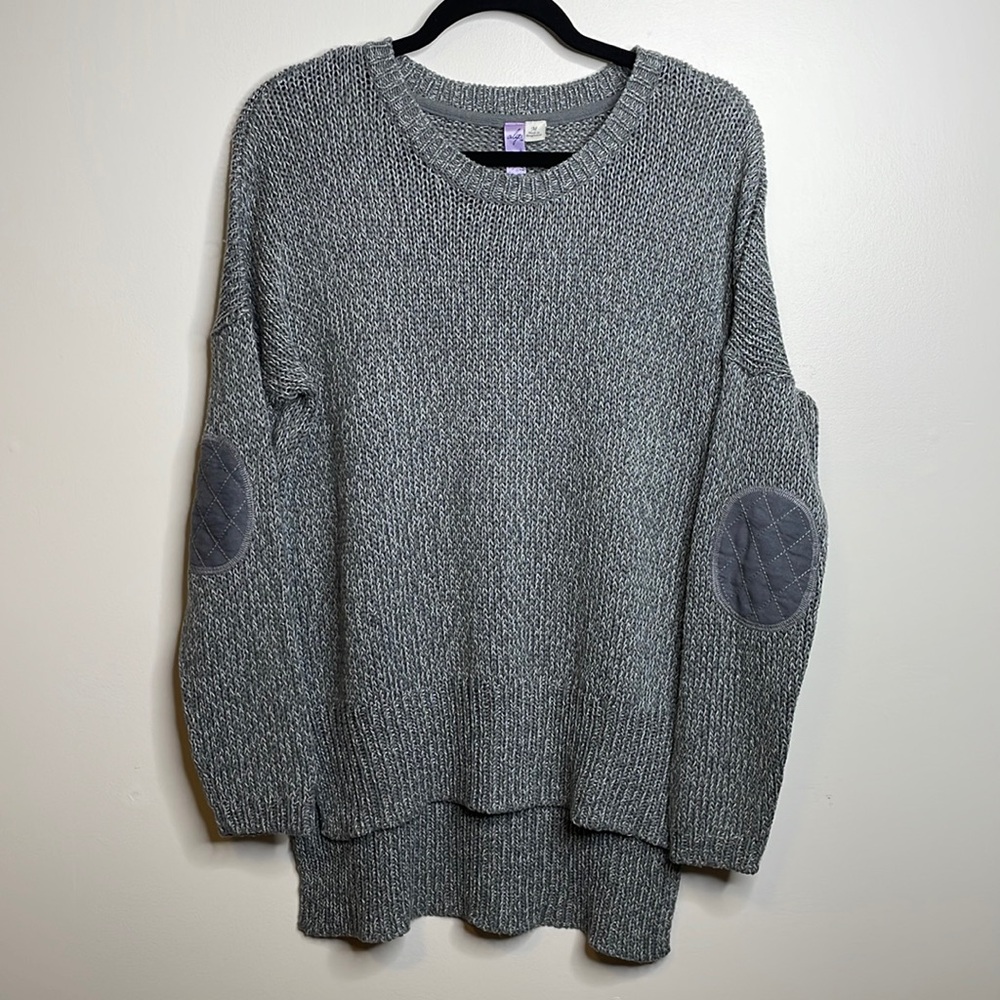 Gray and white sweater with elbow pads long sleeve